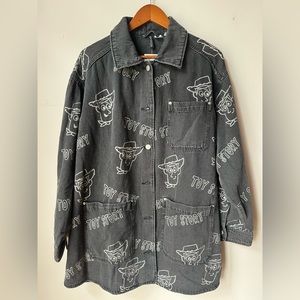NWT H&M Oversized Black Denim Button Down Jacket, Toy Story Detail, size M